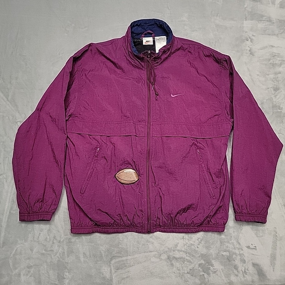 VTG Nike Windbreaker Women Large Purple Full Zip Football Swoosh Track Jacket